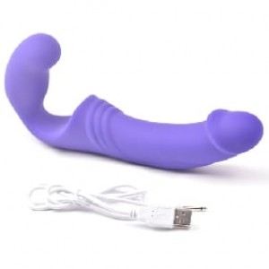 10-Speed Purple Rechargeable Strapless Strap-on, Silicone Double Ended Penis Vibrator ( 2 Vibrators )